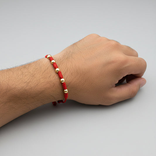 7 Knot Red String Bracelet with Gold Filled Beads