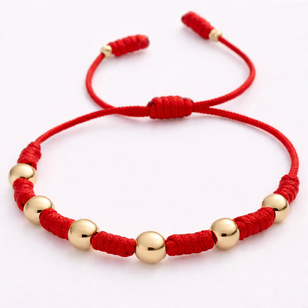 7 Knot Red String Bracelet with Gold Filled Beads