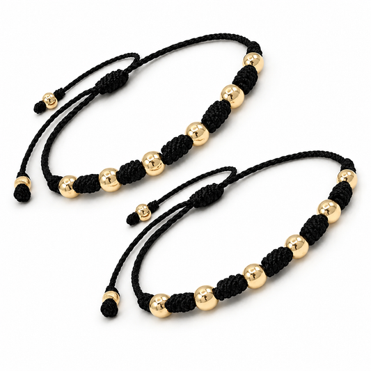 Matching 7 Knot Red String Couples Bracelets with Large Gold Filled Beads