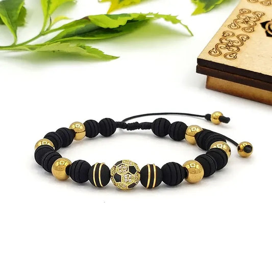 Soccer Ball Bracelet with Stainless Steel Beads – Football Fan Jewelry