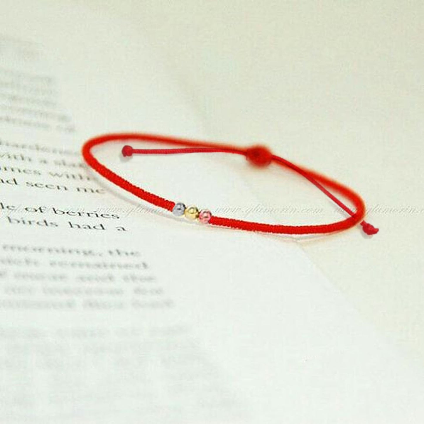Red String Bracelet with Triple Gold Filled Beads