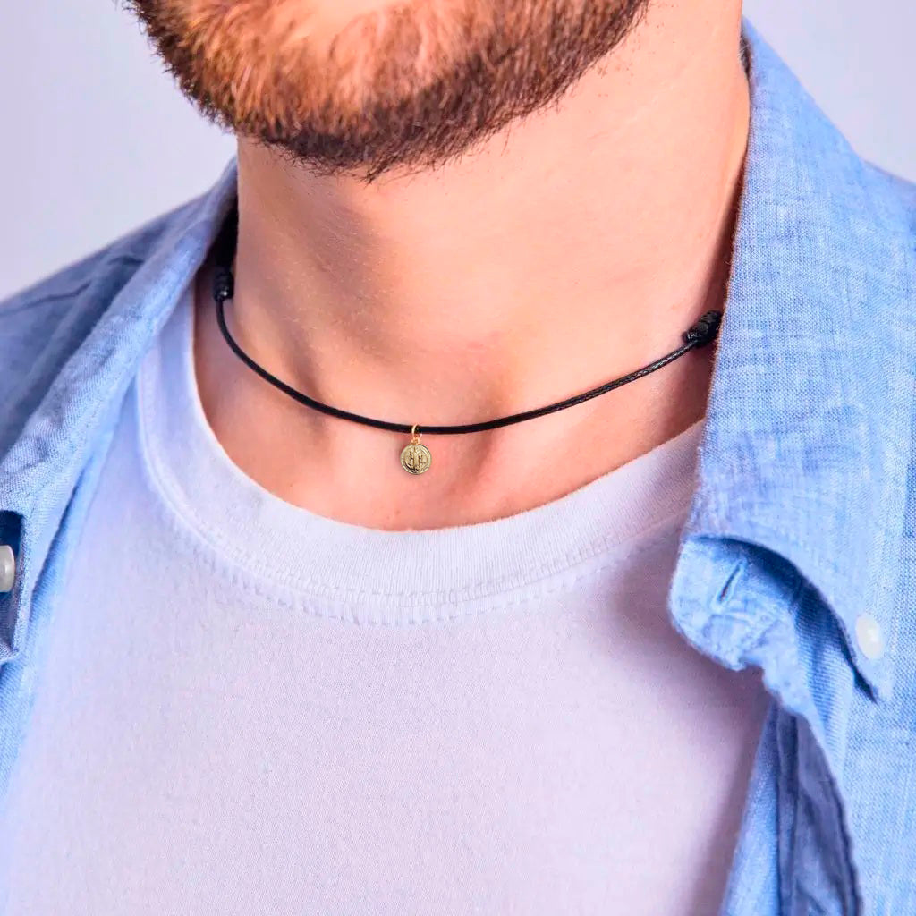 Braided Leather Choker with Saint Benedict Pendant