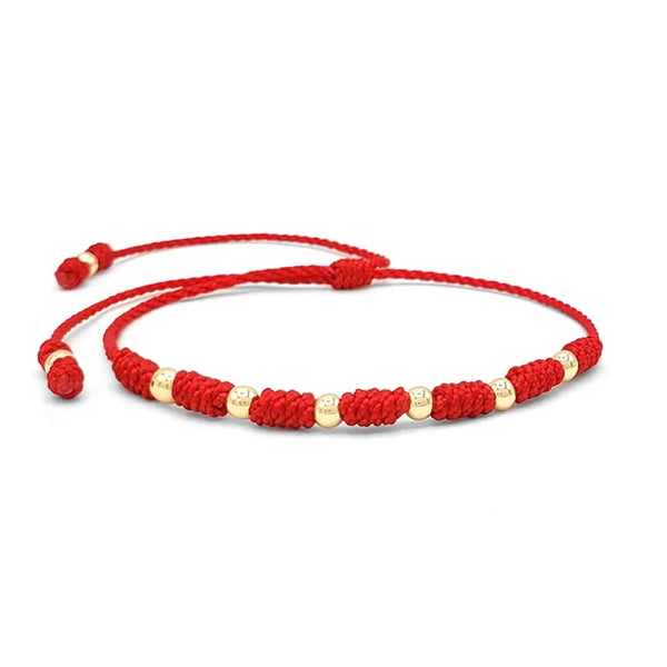 7 Knot Red String Bracelet with Gold Filled Beads – Protection & Good Luck