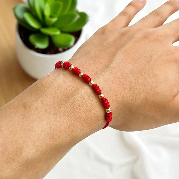 7 Knot Red String Bracelet with Gold Filled Beads – Protection & Good Luck