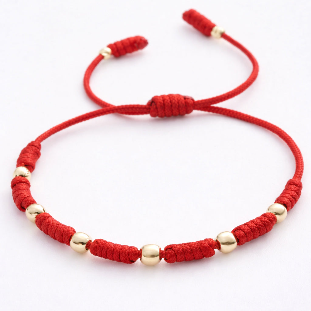 7 Knot Red String Bracelet with Smooth Gold Filled Beads