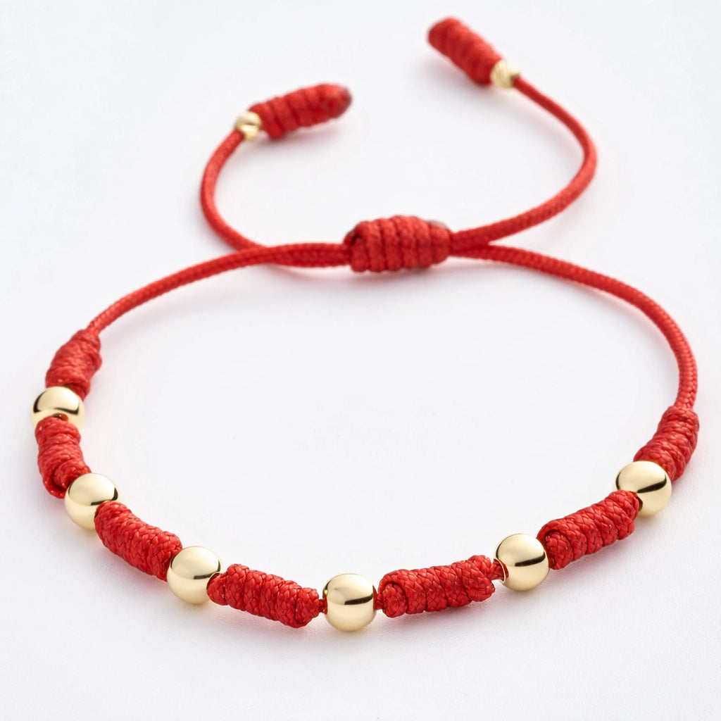 7 Knot Red String Bracelet with Smooth Gold Filled Beads