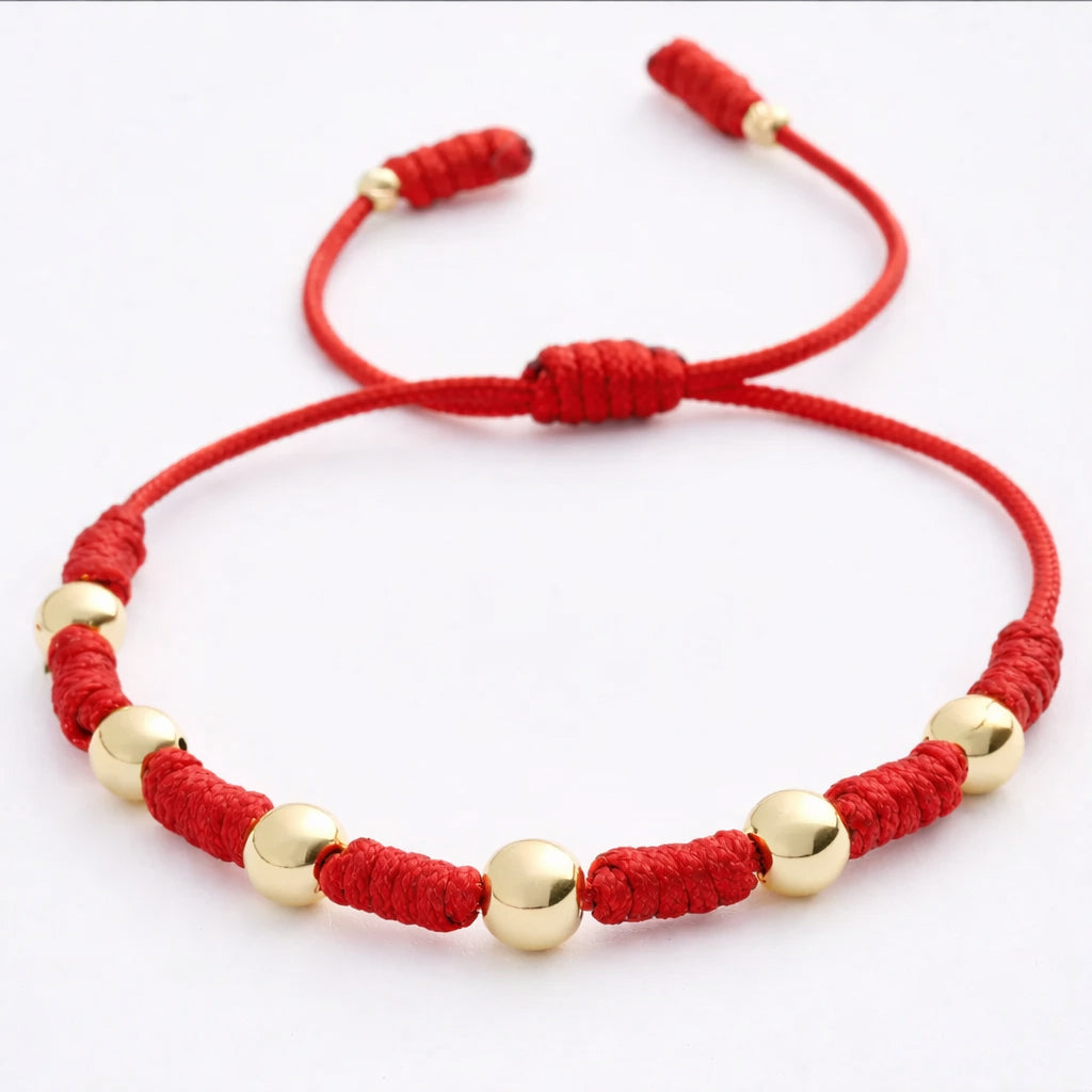 7 Knot Red String Bracelet with Smooth Gold Filled Beads