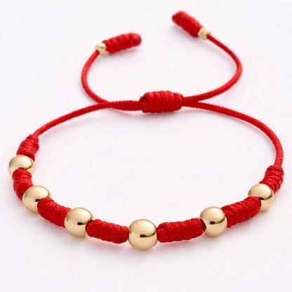 7 Knot Red String Bracelet with Smooth Gold Filled Beads