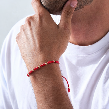 7 Knot Red String Bracelet with Diamond-Cut Gold Filled Beads