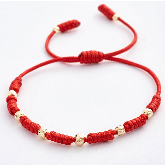 7 Knot Red String Bracelet with Diamond-Cut Gold Filled Beads