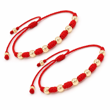 Matching 7 Knot Red String Couples Bracelets with Large Gold Filled Beads