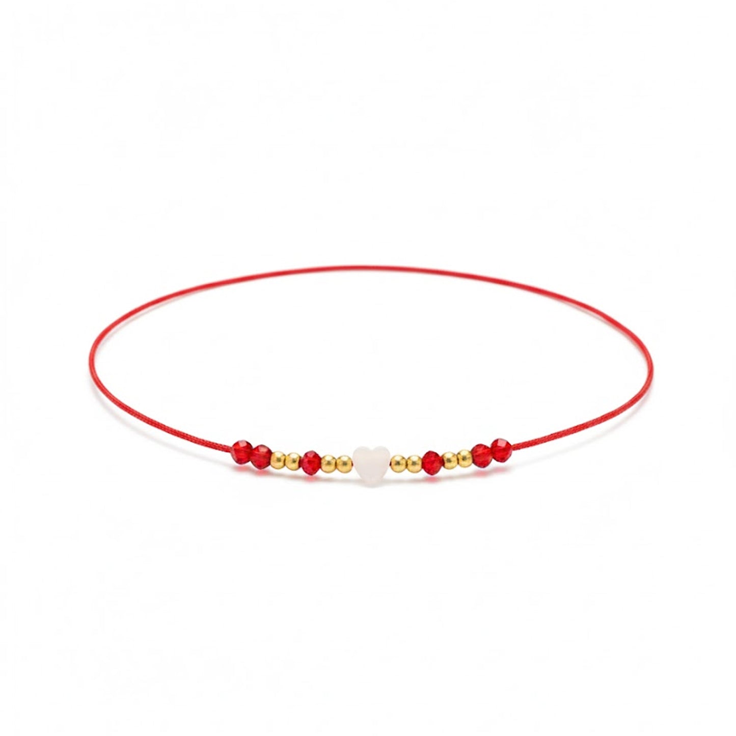Red String Choker with Mother of Pearl Heart & Gold Filled