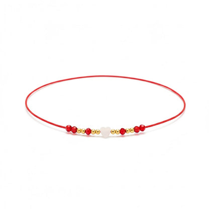 Red String Choker with Mother of Pearl Heart & Gold Filled