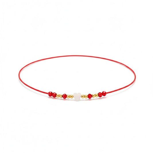 Red String Choker with Mother of Pearl Heart & Gold Filled