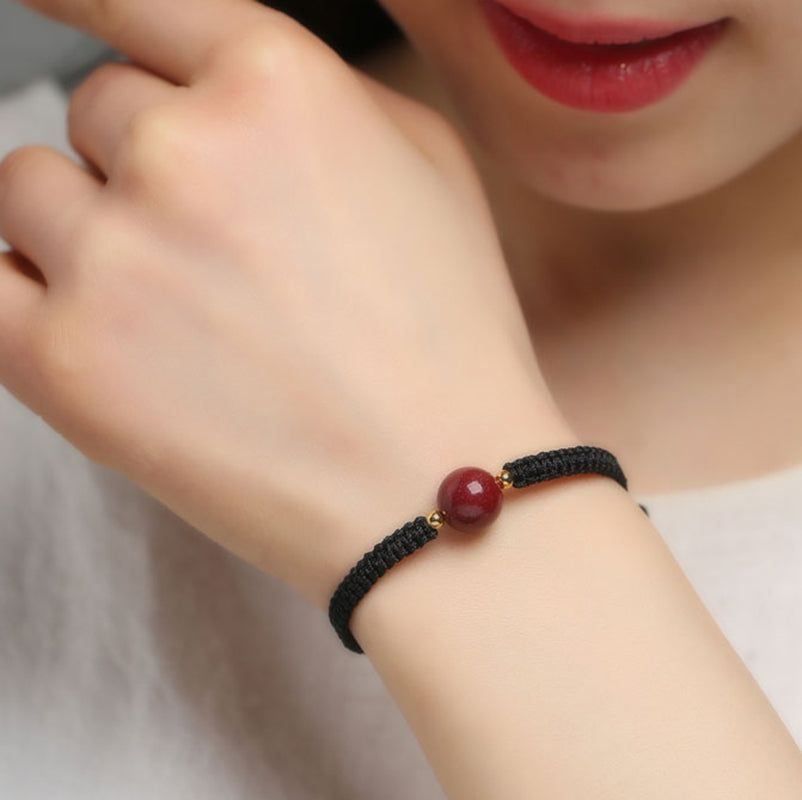Woven Gold Filled Bracelet with Cinnabar Stone