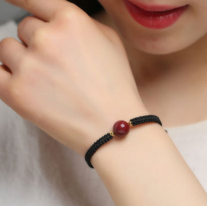 Woven Gold Filled Bracelet with Cinnabar Stone