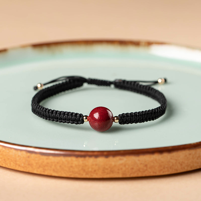 Woven Gold Filled Bracelet with Cinnabar Stone