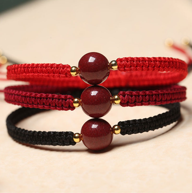 Woven Gold Filled Bracelet with Cinnabar Stone