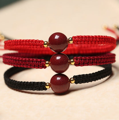 Woven Gold Filled Bracelet with Cinnabar Stone