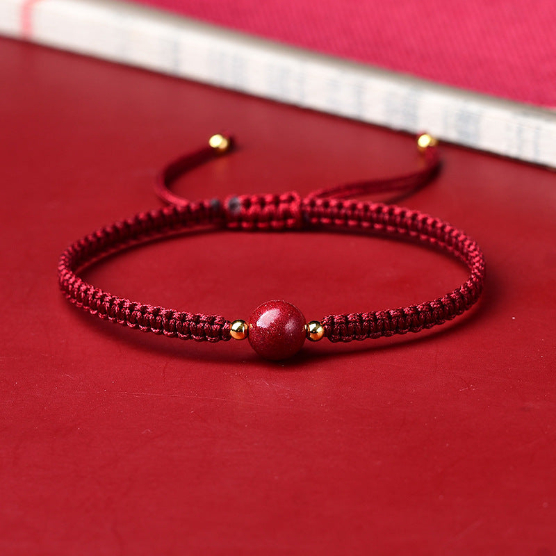 Woven Gold Filled Bracelet with Cinnabar Stone
