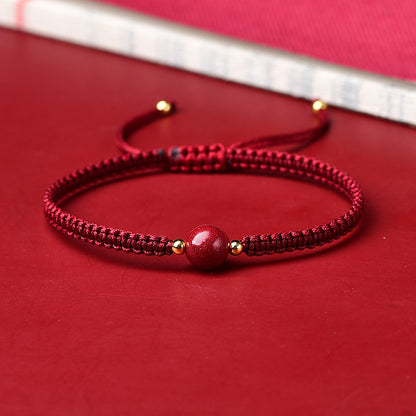 Woven Gold Filled Bracelet with Cinnabar Stone