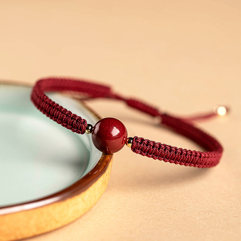 Woven Gold Filled Bracelet with Cinnabar Stone