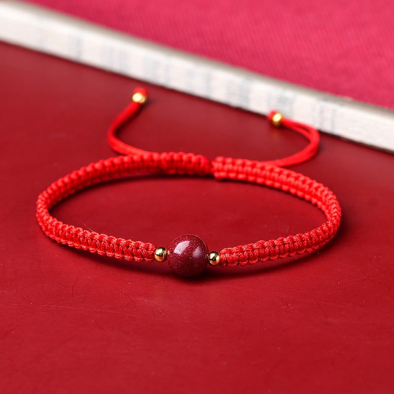 Woven Gold Filled Bracelet with Cinnabar Stone