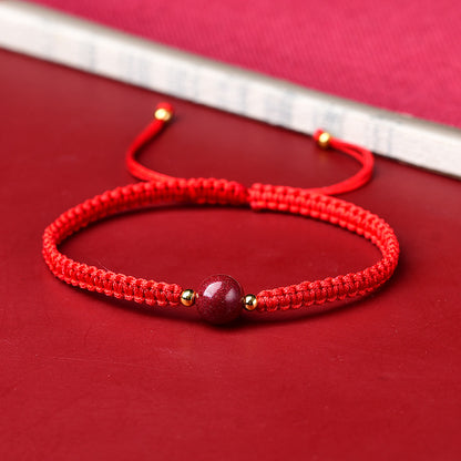 Woven Gold Filled Bracelet with Cinnabar Stone