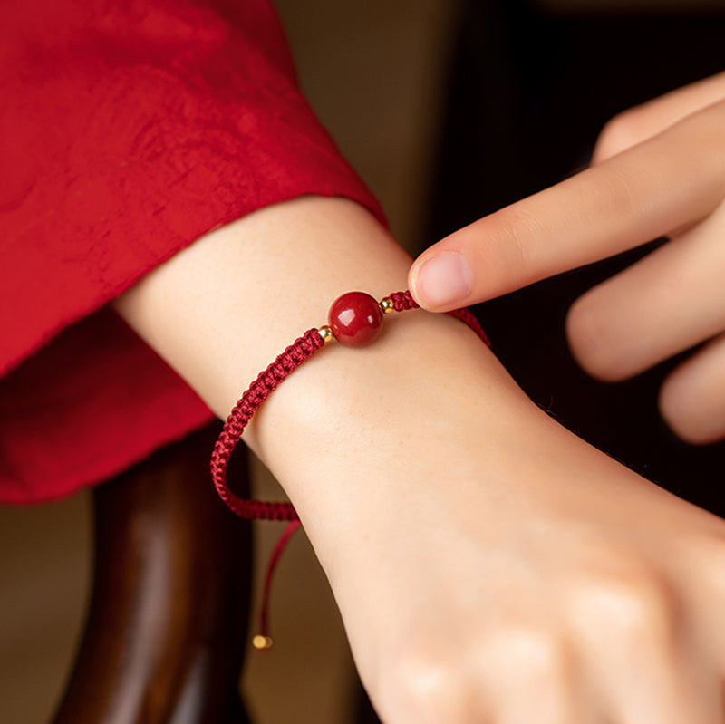 Woven Gold Filled Bracelet with Cinnabar Stone