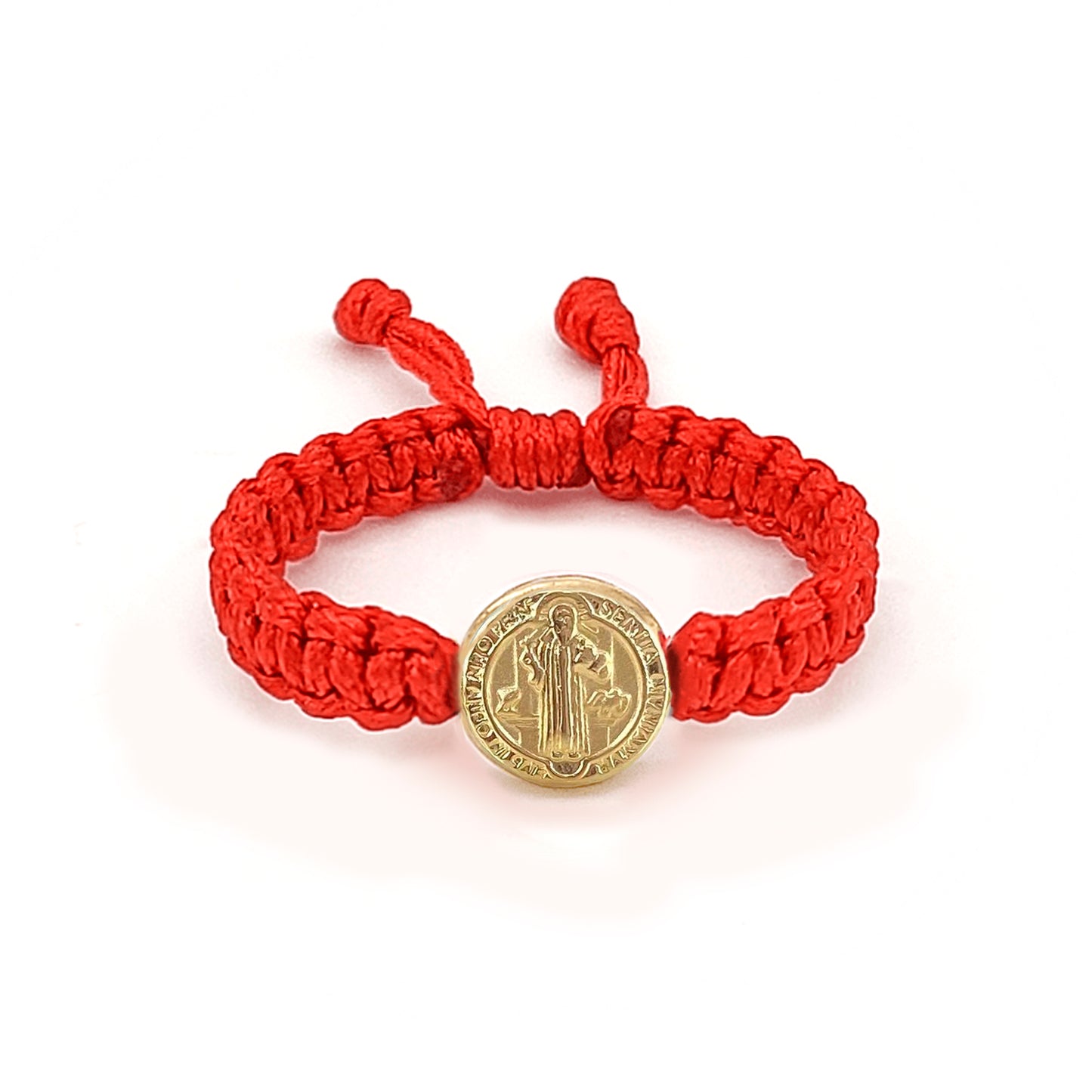 Adjustable Woven Gold Filled Ring with Saint Benedict Medal