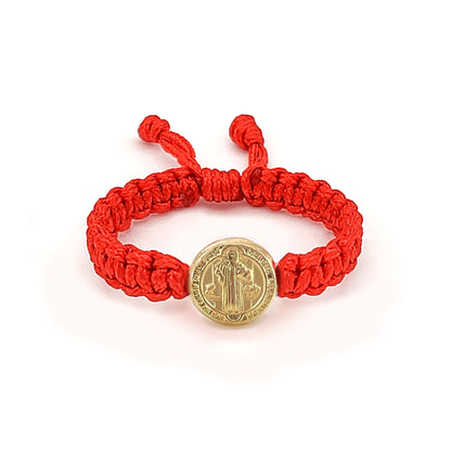 Adjustable Woven Gold Filled Ring with Saint Benedict Medal