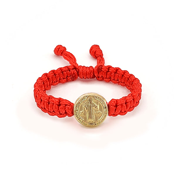 Adjustable Woven Gold Filled Ring with Saint Benedict Medal