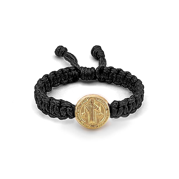 Adjustable Woven Gold Filled Ring with Saint Benedict Medal