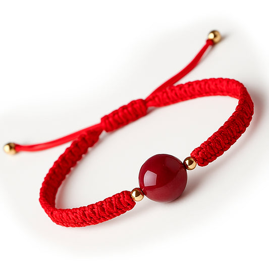 Woven Gold Filled Bracelet with Cinnabar Stone
