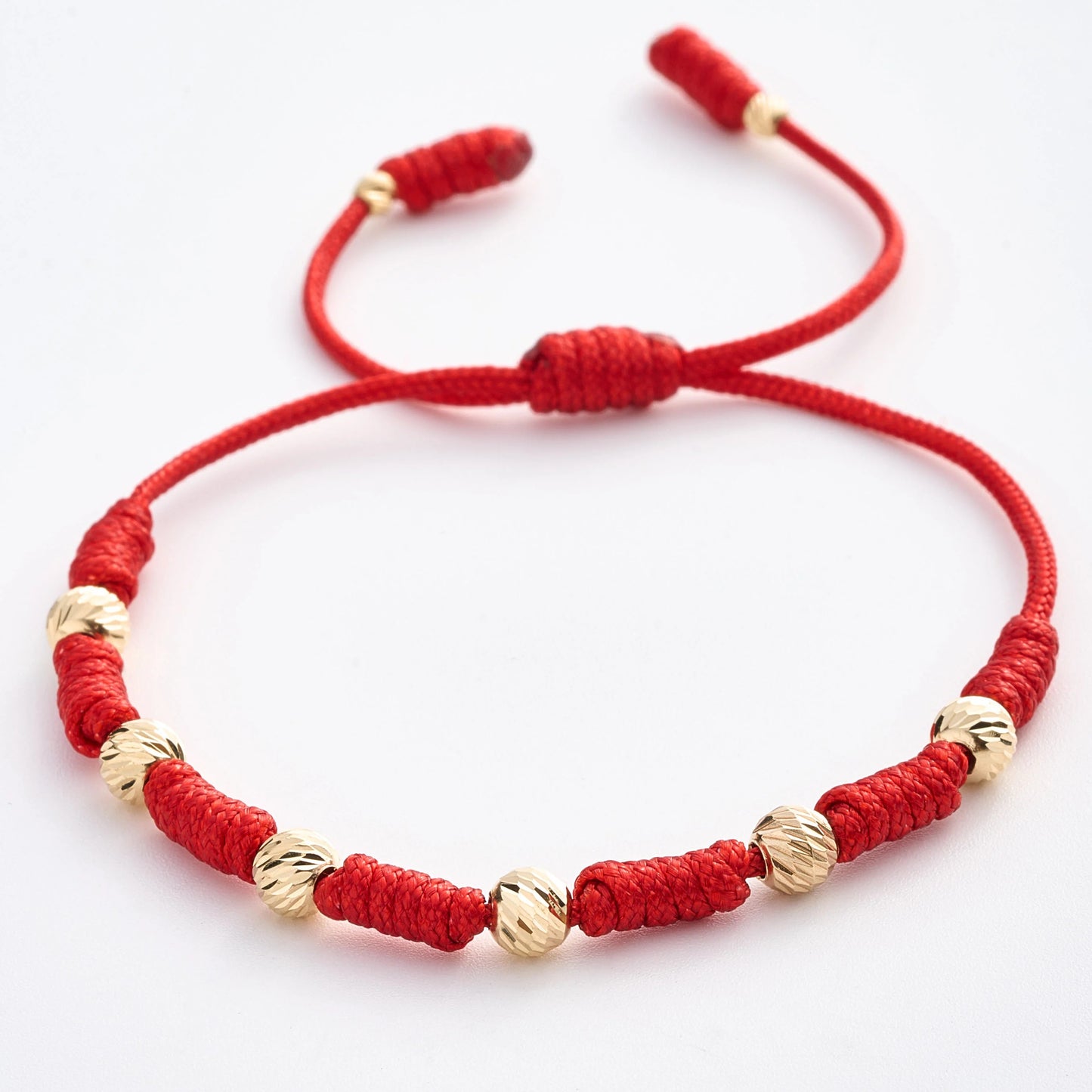 7 Knot Red String Bracelet with Diamond-Cut Gold Filled Beads