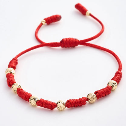 7 Knot Red String Bracelet with Diamond-Cut Gold Filled Beads