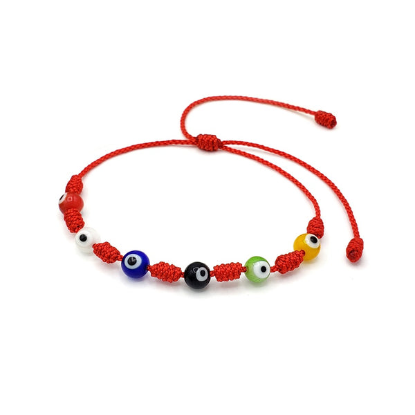 7 Knot Red String Bracelet with Multicolor Evil Eye Charm – Protection & Good Luck