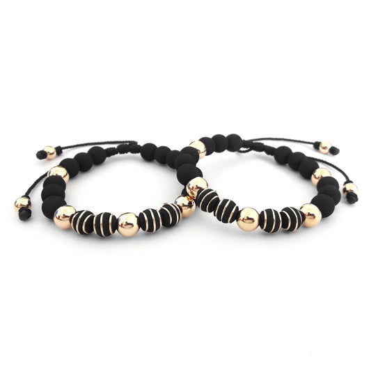 Matching Neoprene & Gold Filled Bead Bracelets – Interwoven Couples Set