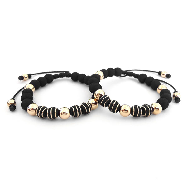 Matching Neoprene & Gold Filled Bead Bracelets – Interwoven Couples Set