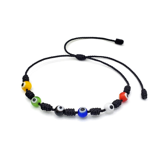 7 Knot Red String Bracelet with Multicolor Evil Eye Charm – Protection & Good Luck