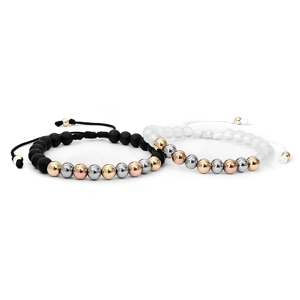Matching Woven Gold Filled &amp; Sterling Silver Bead Bracelets
