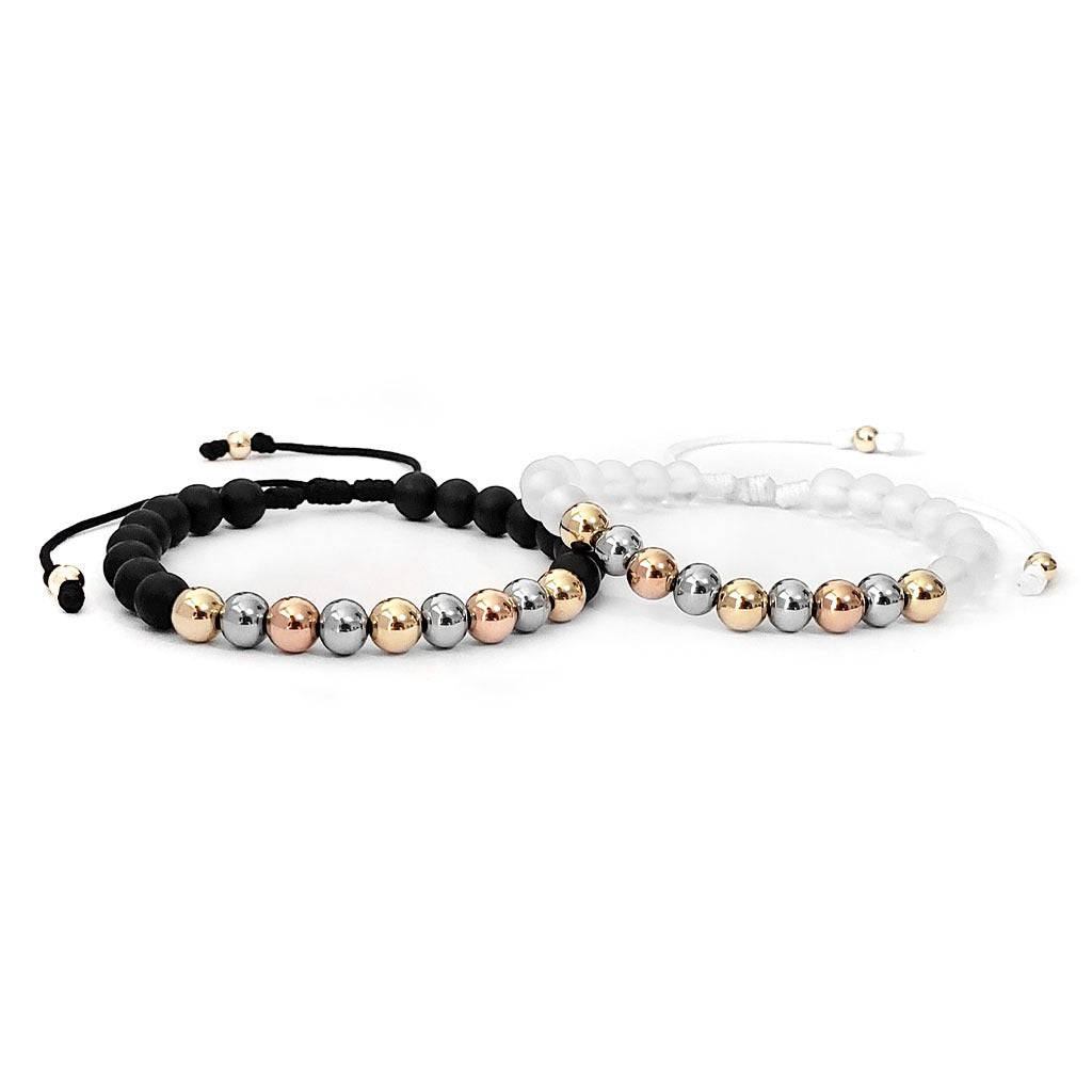 Matching Woven Gold Filled &amp; Sterling Silver Bead Bracelets
