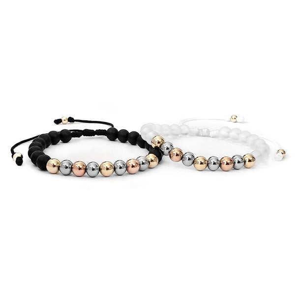 Matching Woven Gold Filled &amp; Sterling Silver Bead Bracelets