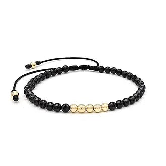 Gold Filled Bead Bracelet with Black Onyx – 5 Bead Minimalist Design