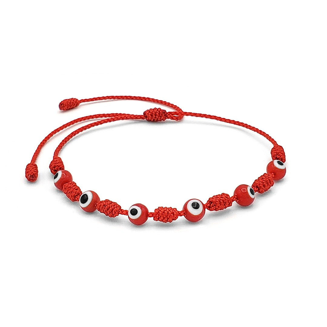 7 Knot Red String Bracelet with Evil Eye Charm – Protection & Good Luck