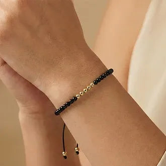 Gold Filled Bead Bracelet with Black Onyx – 5 Bead Minimalist Design