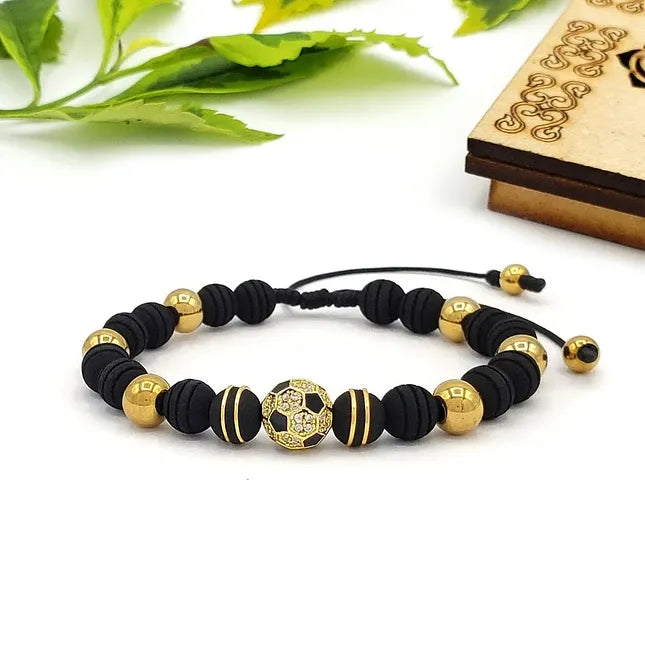 Soccer Ball Bracelet with Stainless Steel Beads – Football Fan Jewelry