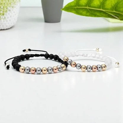Matching Woven Gold Filled &amp; Sterling Silver Bead Bracelets