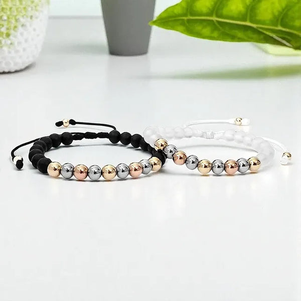 Matching Woven Gold Filled &amp; Sterling Silver Bead Bracelets