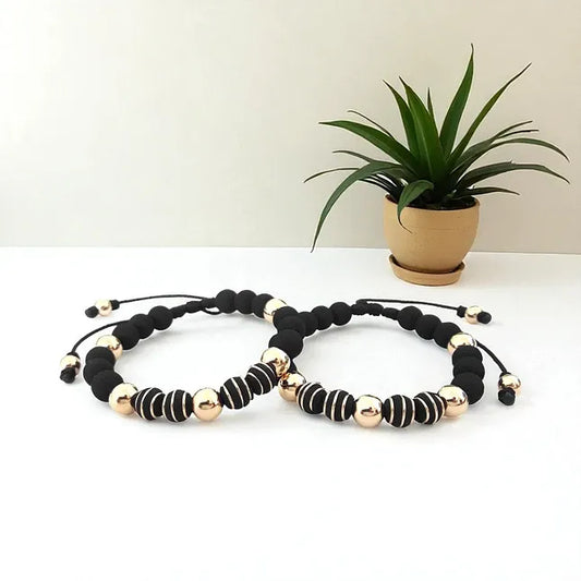 Matching Neoprene & Gold Filled Bead Bracelets – Interwoven Couples Set